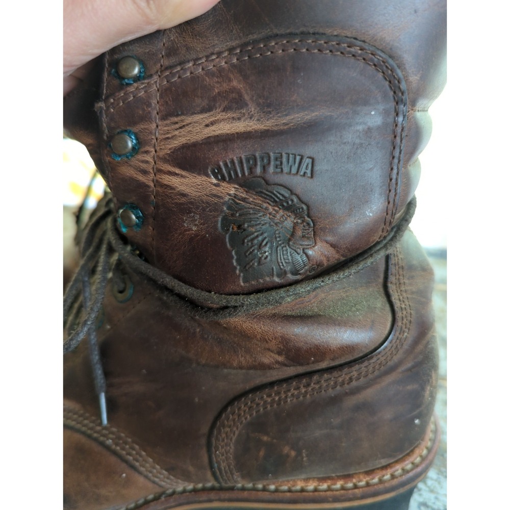 🇺🇸 Vintage Chippewa 9" Shaft Crazy Horse Steel Toe Super Logger Boot Sz 8.5 E - Picture 5 of 13